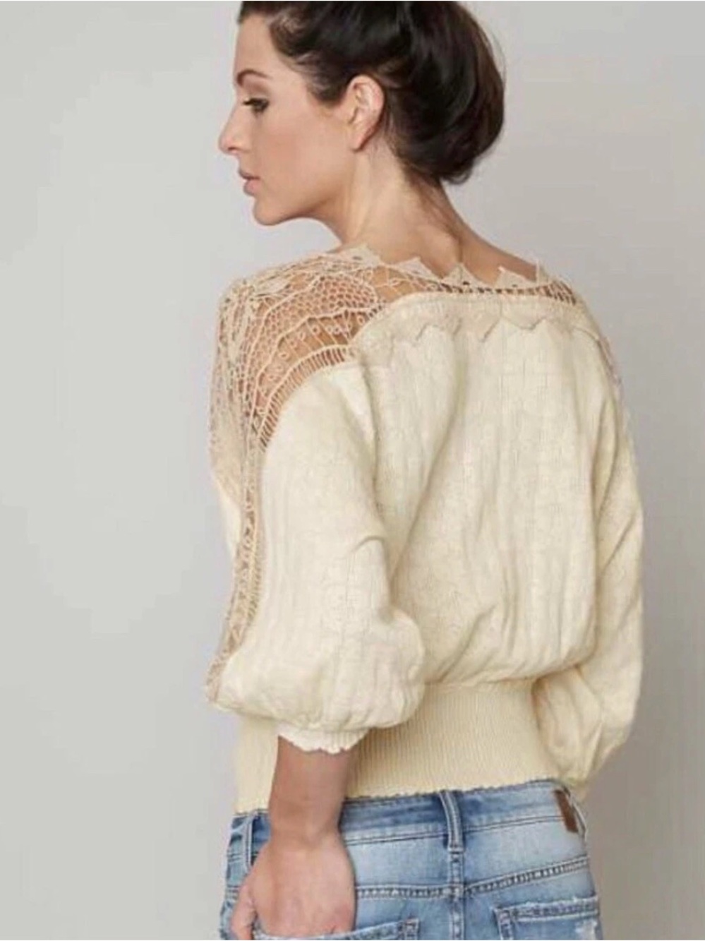 Free People Love Lace Peasant Top Ivory Crochet Lace Boho Size S - Picture 3 of 8